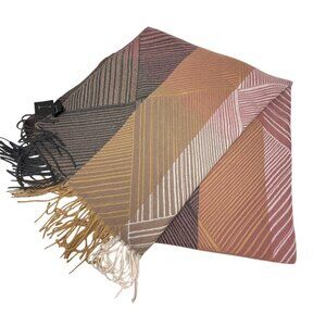 Joy Susan Scarf Geometric Striped Polyester Fringe Cozy Shawl Long Pink Tan